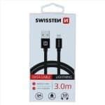SWISSTEN BRAIDED USB LIGHTNING 3M 3A BK