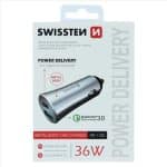 SWISSTEN CAR CHARGER USB-C 3A 36W METAL SILVER
