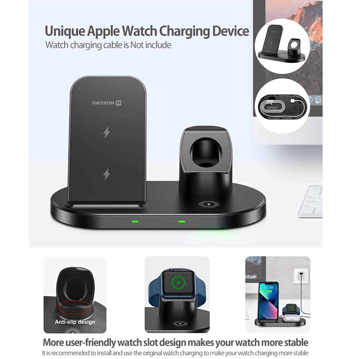 SWISSTEN WIRELESS 3 IN 1 CHARGER 15W BLACK - Image 3