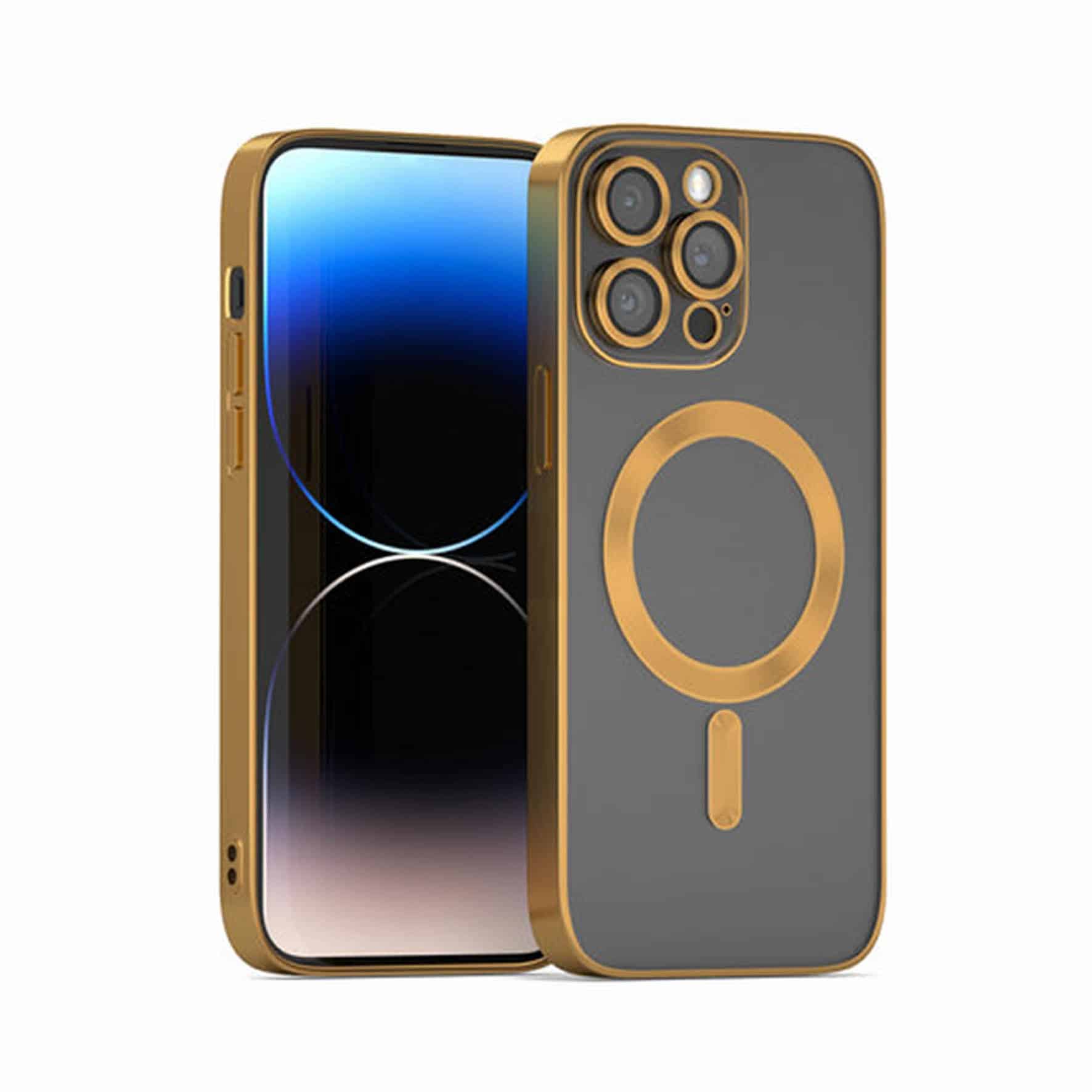 8719122422981.jpg IPHONE 15 PLUS GREEN ON MagSafe SILICON TPU CASE /CAMERA PROTECTION GOLD - Image 1