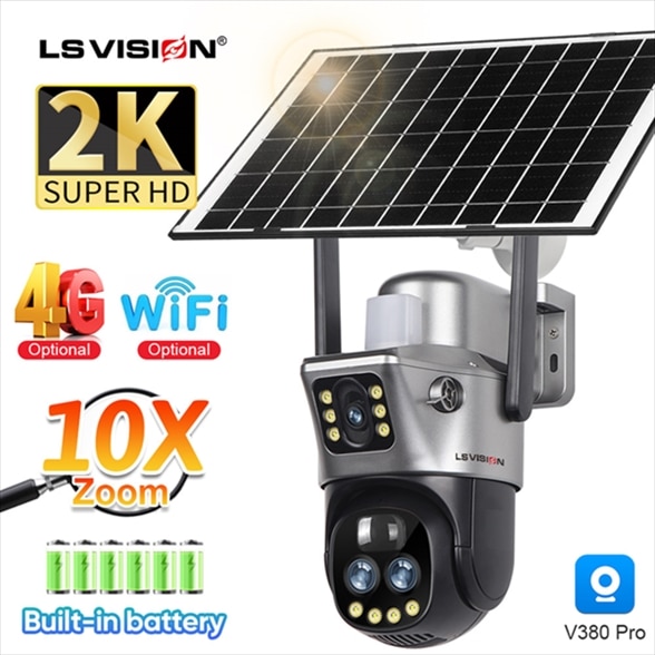 LS VISION V380 LS-CS3U-4G-10X 2K 4G Three-lens PTZ Solar Outdoor Camera BLACK 20250507001