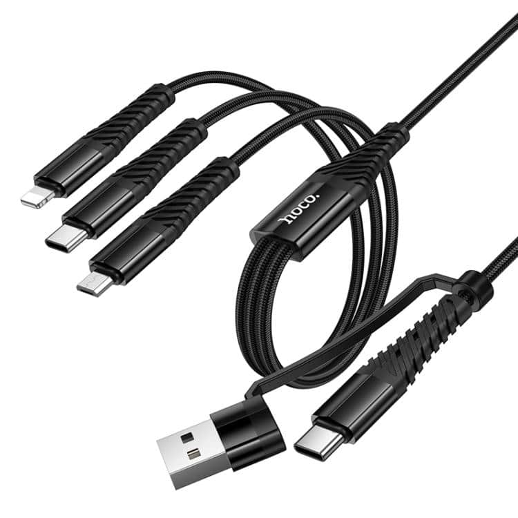 6942007663601.jpg HOCO X123 VICTORY DATA CABLE USB-A / USB-C TO 3in1 IP / C / MICRO BLACK - Image 1